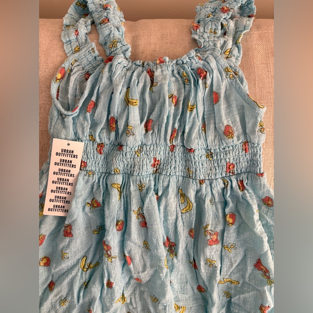 NWT Urban Outfitters Fruited flowy Smocked Blue Sleeveless Top - Picture 6 of 6
